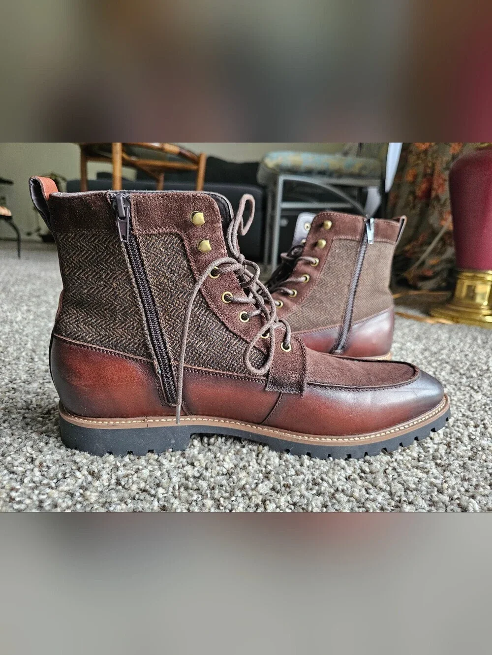 LAMILANO Men's Brown Leather & Suede Lace-Up Boots